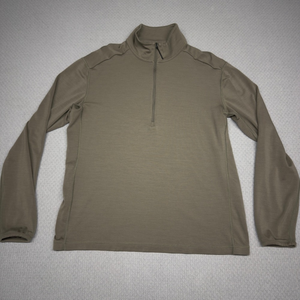 NOBULL Merino Wool Quarter Zip Pullover Mens Large Olive Brown Training Running